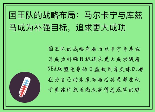 国王队的战略布局：马尔卡宁与库兹马成为补强目标，追求更大成功