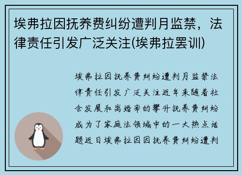 埃弗拉因抚养费纠纷遭判月监禁，法律责任引发广泛关注(埃弗拉罢训)