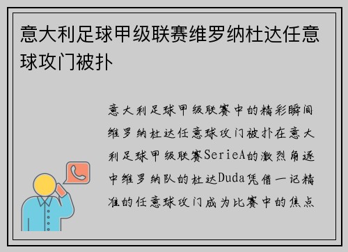 意大利足球甲级联赛维罗纳杜达任意球攻门被扑