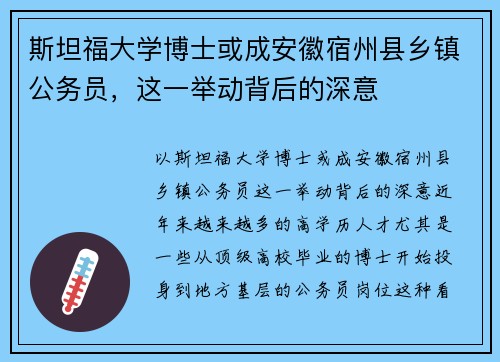 斯坦福大学博士或成安徽宿州县乡镇公务员，这一举动背后的深意